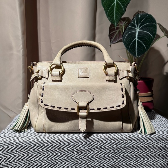 Dooney & Bourke Handbags - Dooney & Bourke Florentine Leather Whipstitch Satchel - Cream/Bone - 2015-2017